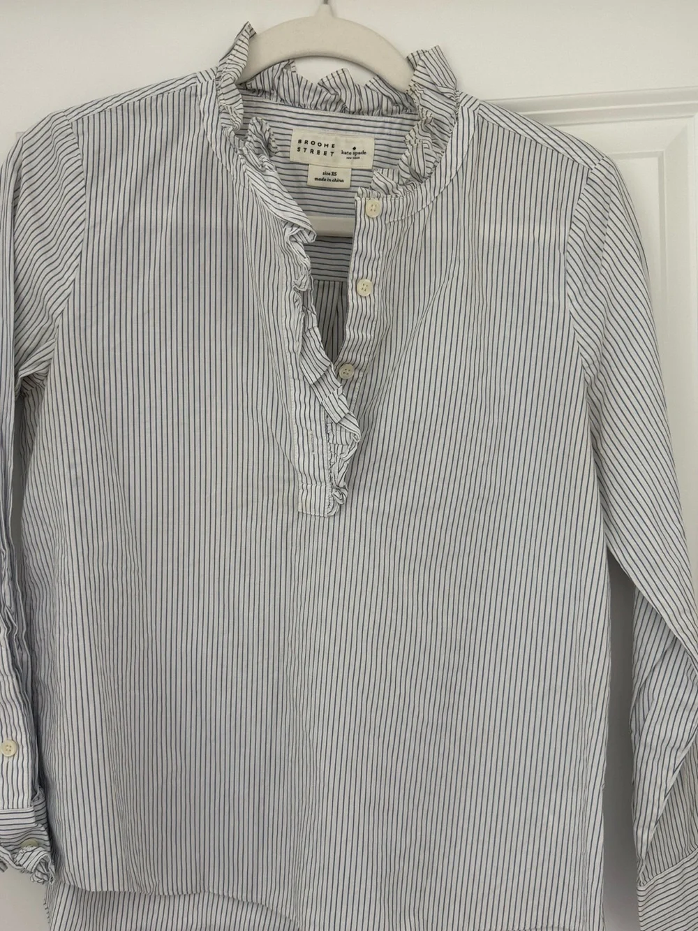 NEW Kate Spade Blue Stripe Ruffle-Front Shirt
